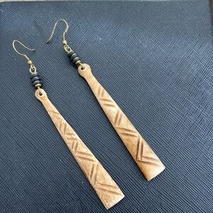 Long carved dangle earrings genuine hand crafted
